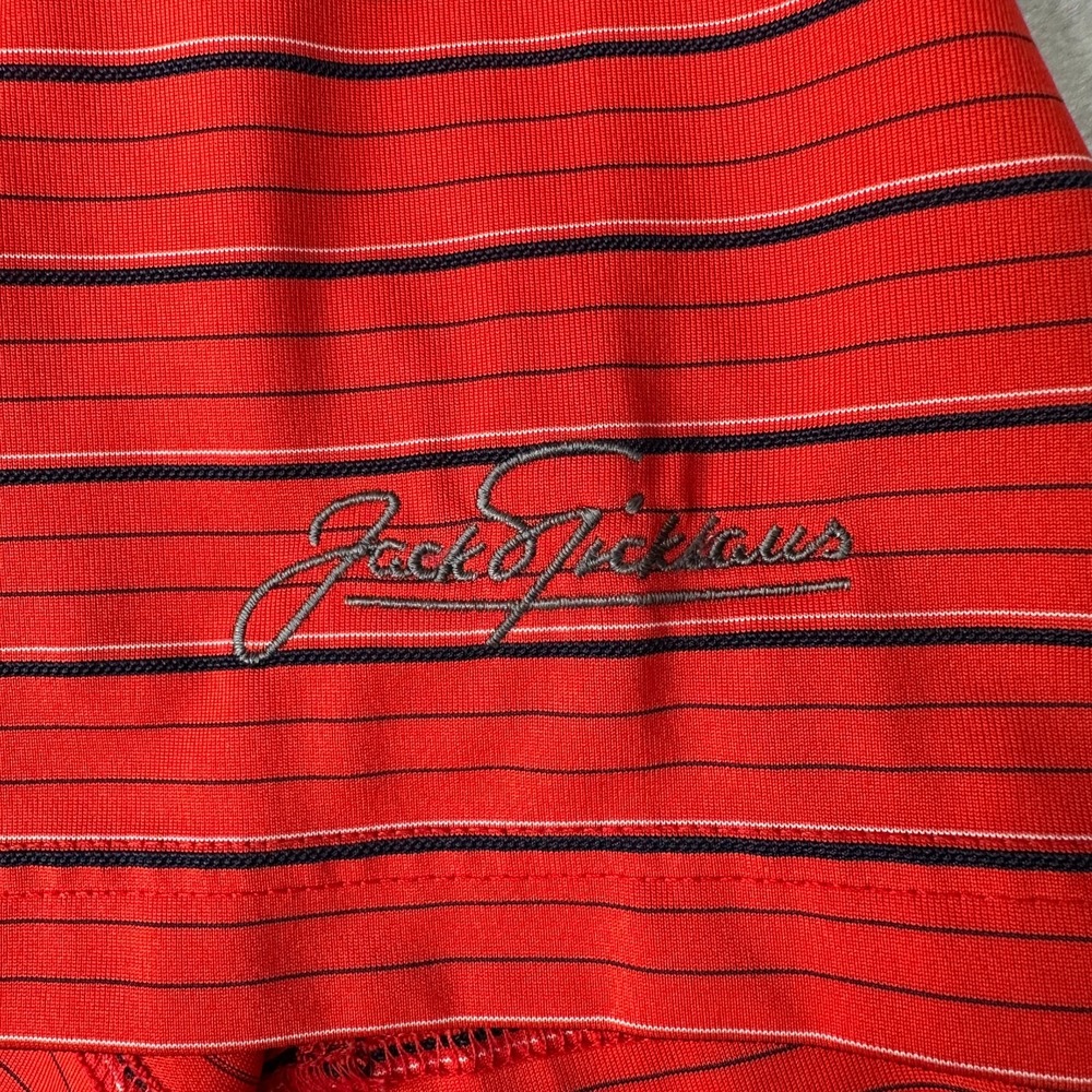 Jack Nicklaus Polo Shirt Mens XL Red Black Stripes Short Sleeve Golf Logo - Picture 3 of 11